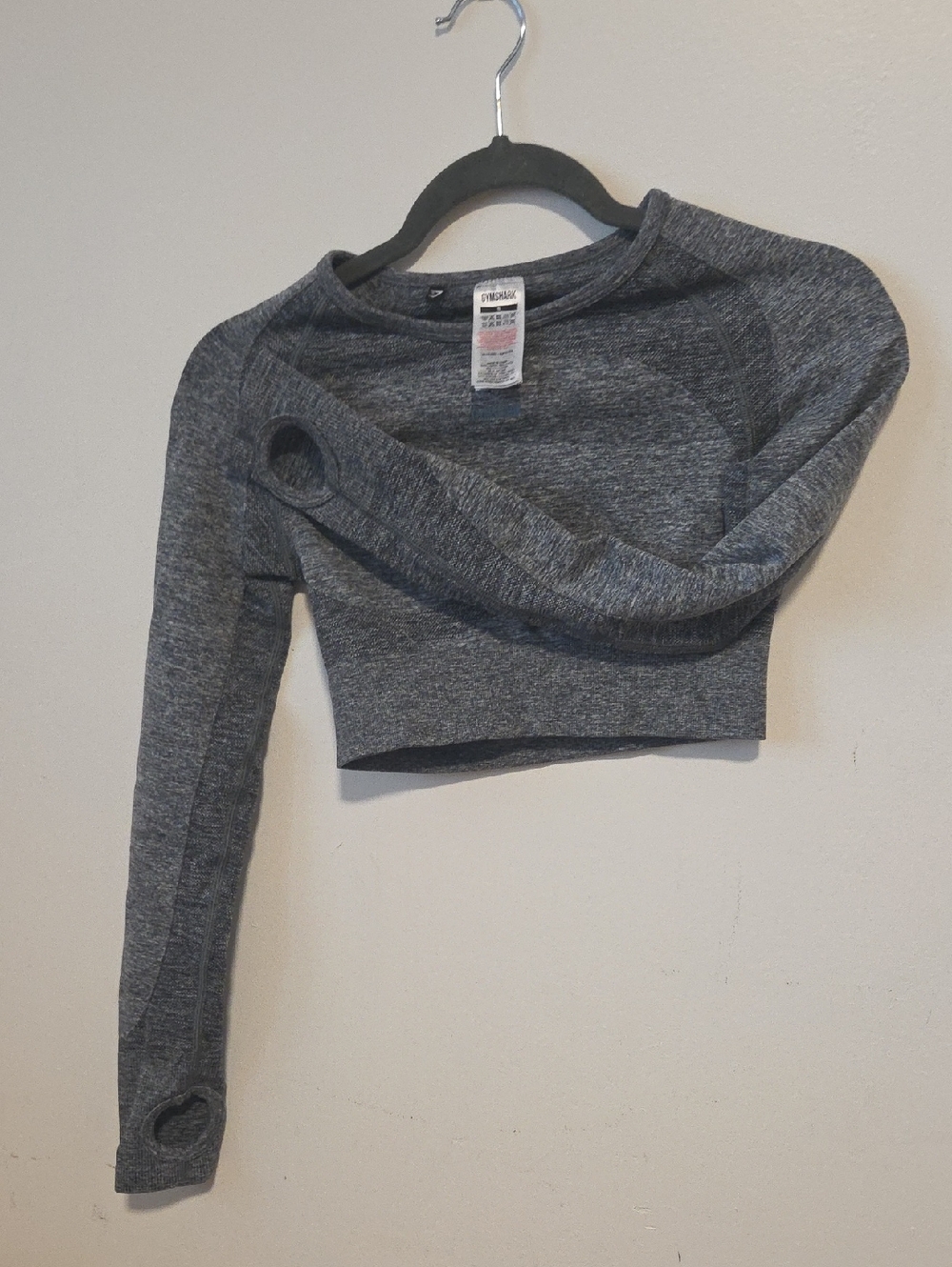 Gymshark Heather Charcoal Gray Long Sleeve Crop Top